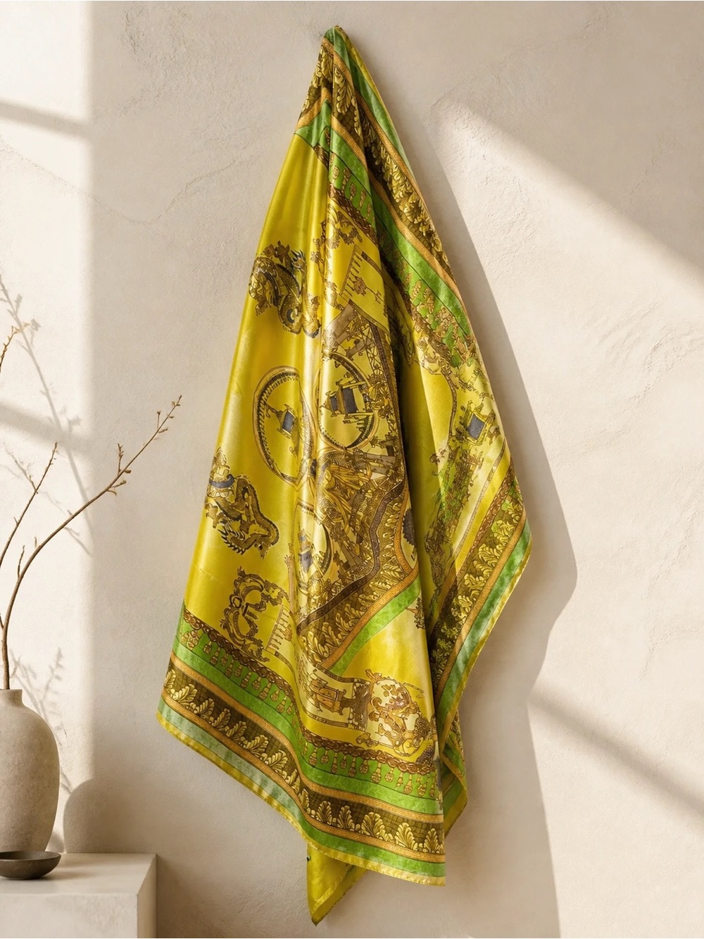 Versace Yellow and Green Ornate 🧣 Scarf